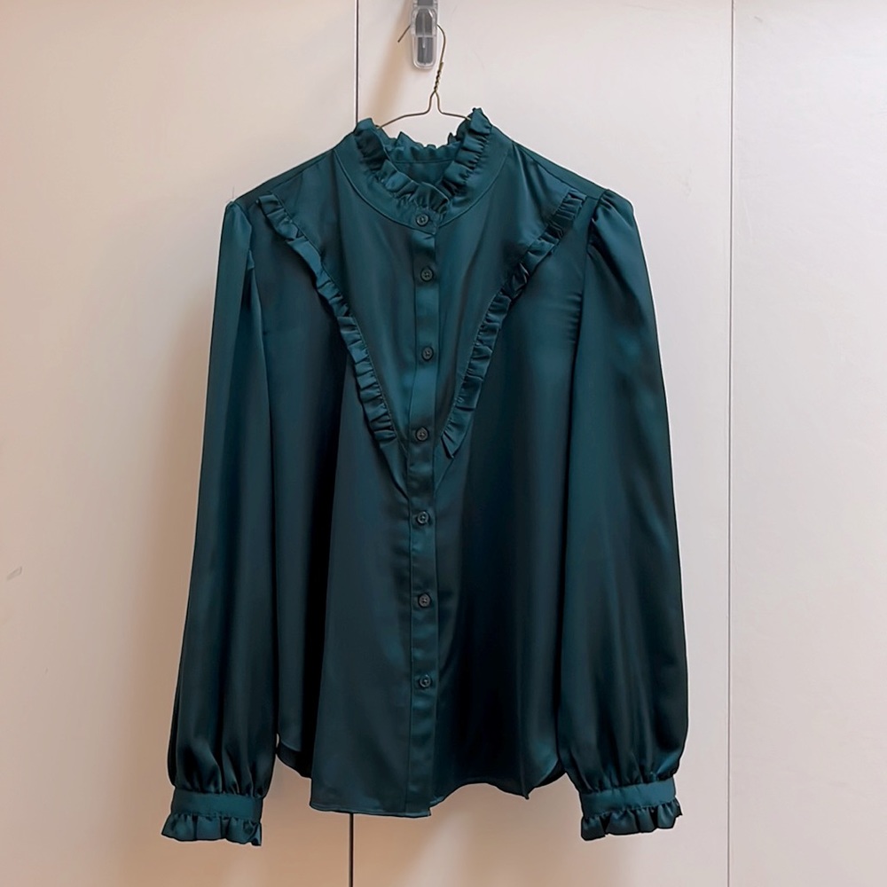 Ann Taylor Victorian Ruffle Blouse (WM, green)
